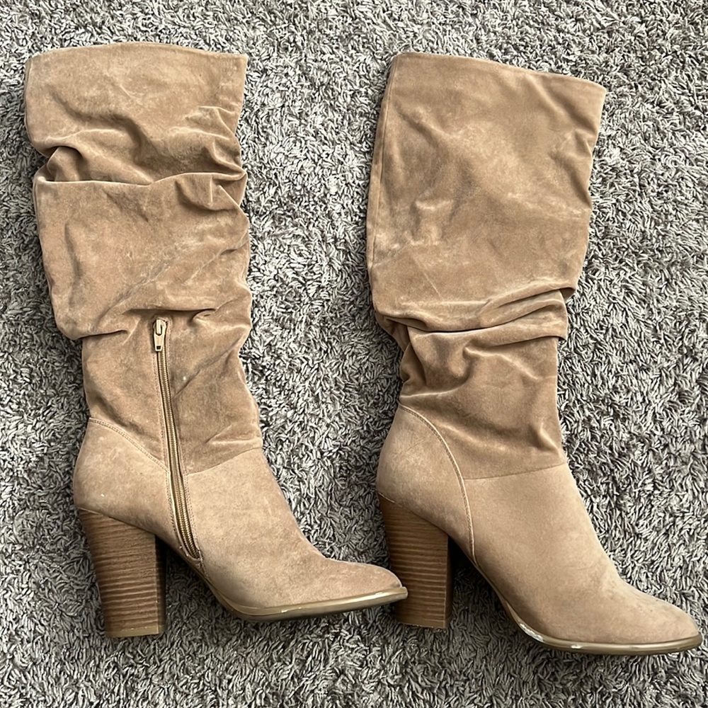 Mid-calf booties. Light brown/tan. Size 11.